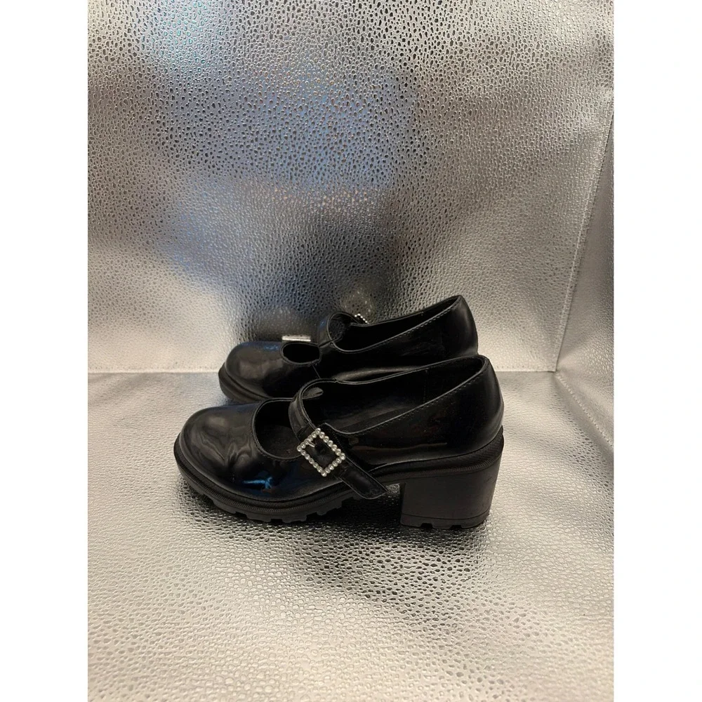 Jellypop Kids Black Patent Mary Jane Chunky Platform Rhinestone Buckle Shoes